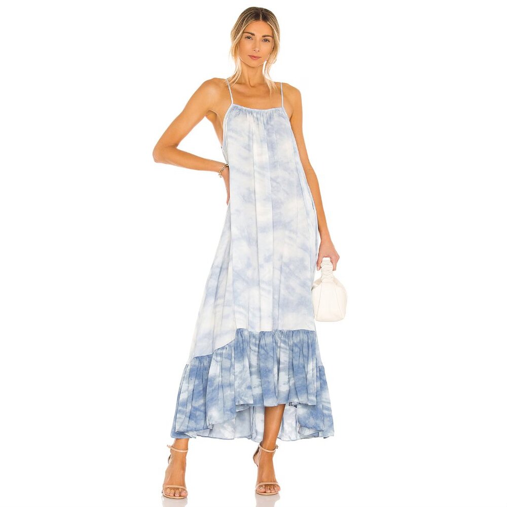 NWT Free People Full On Maxi Slip Cami Dress with Peplum Hem in Tie Dye Size M